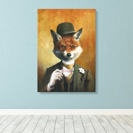 Teatime de heer Fox Canvas Print (Insitu (Houten vloer))
