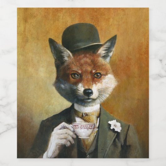 Teatime de heer Fox Wine Label Wijn Etiket (Enkel label)