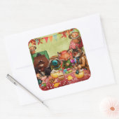 Teatime in bos met Woodland Friends Vierkante Sticker (Envelop)