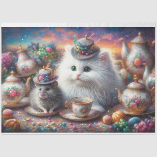 Teatime Kitten Muis Magische Decoupage Tissuepapier (Voorkant)