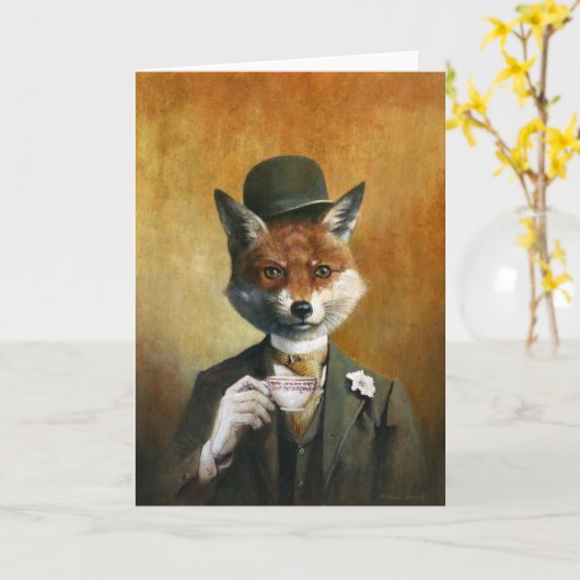 Teatime Mr Fox Groetjes kaart (Gele Bloem)