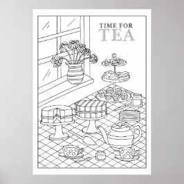 Teatime Tea Party Quaint DIY Coloring Poster