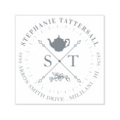 Teatime  Theepot Monogram & Adres Crest Zelfinktende Stempel (Design)