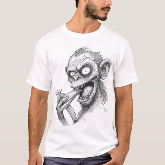 Tebere Zombie Aap Schets – Donker Horror Wezen T-shirt (Voorkant)
