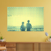 Tech Black&Cyan Halftone Effect Couple Beach Canvas Afdruk (Insitu (Woonkamer))