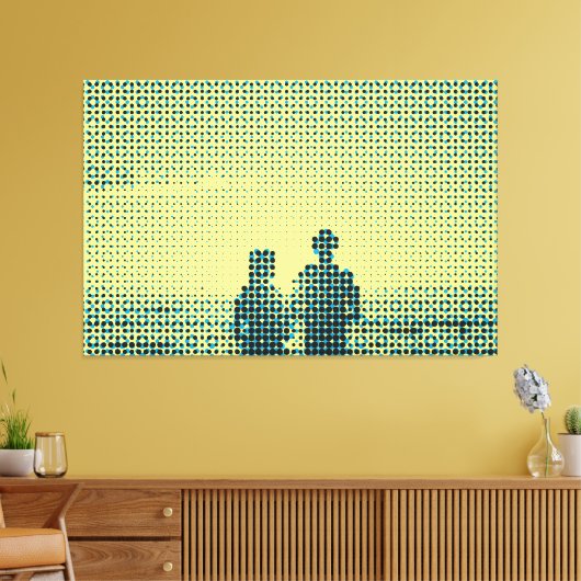 Tech Black&Cyan Halftone Effect Couple Beach Canvas Afdruk (Insitu (Woonkamer))