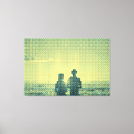 Tech Black&Cyan Halftone Effect Couple Beach Canvas Afdruk