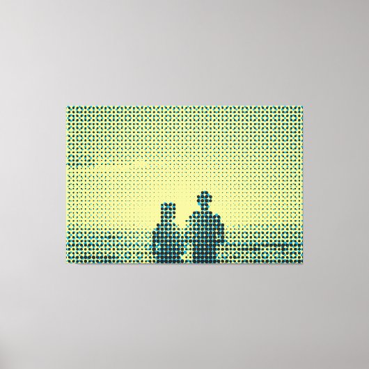 Tech Black&Cyan Halftone Effect Couple Beach Canvas Afdruk (Voorkant)
