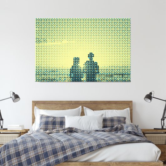Tech Black&Cyan Halftone Effect Couple Beach Canvas Afdruk (Insitu (Slaapkamer))