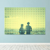 Tech Black&Cyan Halftone Effect Couple Beach Canvas Afdruk (Insitu (Houten vloer))