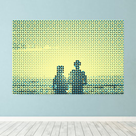 Tech Black&Cyan Halftone Effect Couple Beach Canvas Afdruk (Insitu (Houten vloer))