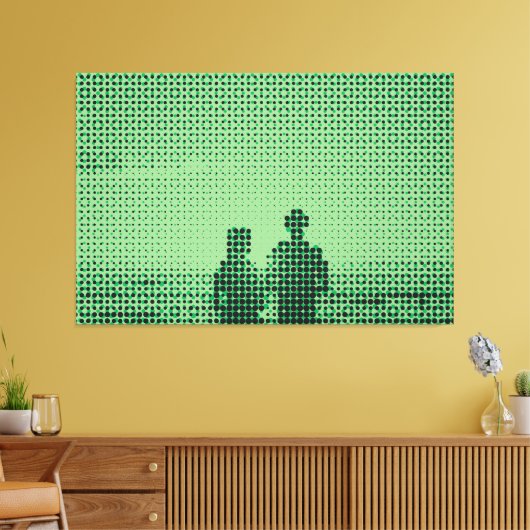 Tech Black&Green Halftone Effect Couple Beach Canvas Afdruk (Insitu (Woonkamer))