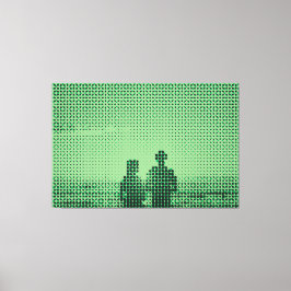 Tech Black&Green Halftone Effect Couple Beach Canvas Afdruk