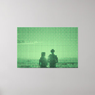 Tech Black&Green Halftone Effect Couple Beach Canvas Afdruk