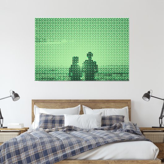 Tech Black&Green Halftone Effect Couple Beach Canvas Afdruk (Insitu (Slaapkamer))