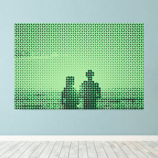 Tech Black&Green Halftone Effect Couple Beach Canvas Afdruk (Insitu (Houten vloer))