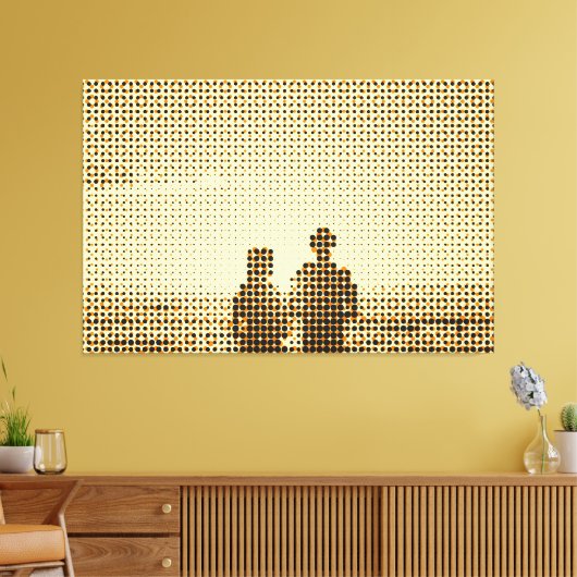 Tech Black&Oranje Halftone Effect Couple Beach Canvas Afdruk (Insitu (Woonkamer))