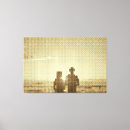 Tech Black&Oranje Halftone Effect Couple Beach Canvas Afdruk