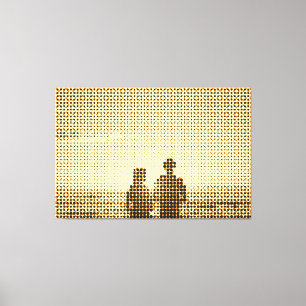 Tech Black&Oranje Halftone Effect Couple Beach Canvas Afdruk