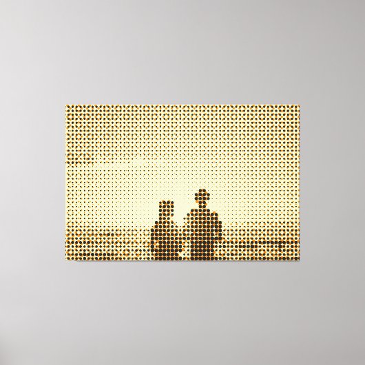 Tech Black&Oranje Halftone Effect Couple Beach Canvas Afdruk (Voorkant)