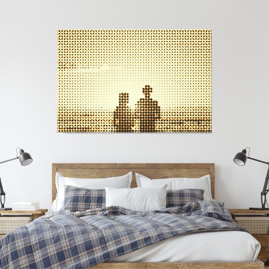 Tech Black&Oranje Halftone Effect Couple Beach Canvas Afdruk (Insitu (Slaapkamer))