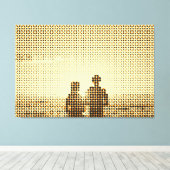 Tech Black&Oranje Halftone Effect Couple Beach Canvas Afdruk (Insitu (Houten vloer))