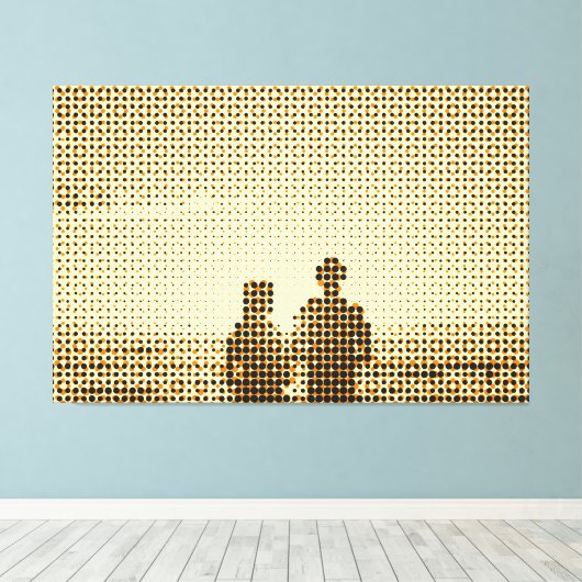 Tech Black&Oranje Halftone Effect Couple Beach Canvas Afdruk (Insitu (Houten vloer))