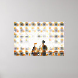 Tech Black&Oranje Halftone Effect Couple Beach Canvas Afdruk