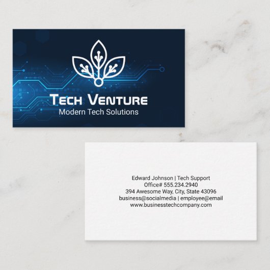 Tech Blue Achtergrond | Techie Logo Visitekaartje (Voorkant / Achterkant)