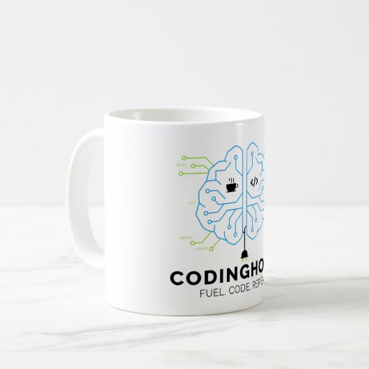 Tech Brain Coding Mug for Programmers & Coders Koffiemok (Voorkant links)