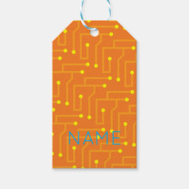 Tech Circuit Board sinaasappel geel NAAM Modern Fu Cadeaulabel