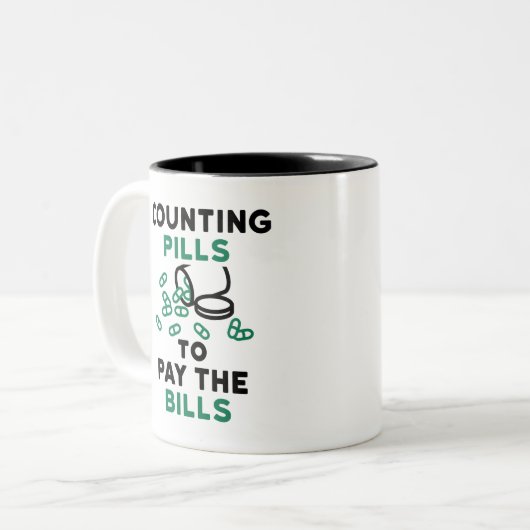 Tech Counting Pills to Pay the Bills Tweekleurige Koffiemok (Voorkant links)