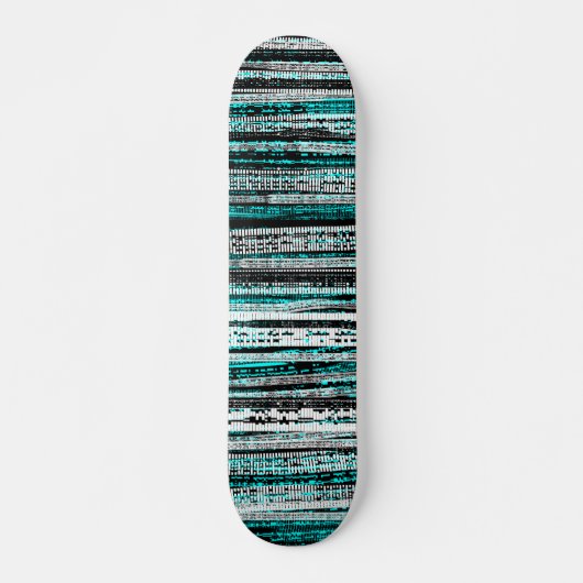 Tech Decay - Zwart en Wit op Cyaan Skateboard (Voorkant)