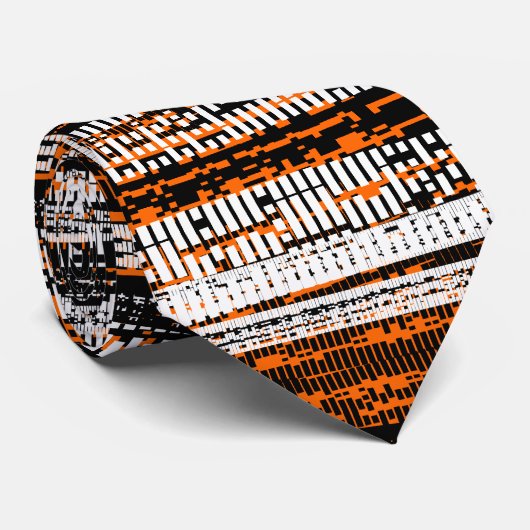 Tech Decay - zwart, wit en Oranje Stropdas (Opgerold)