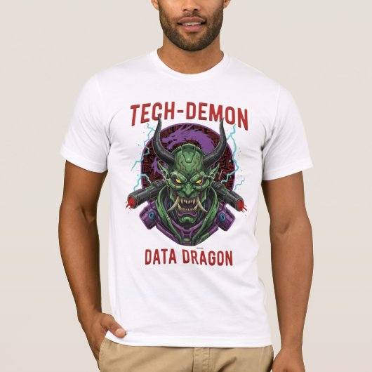 Tech-Demon Data Dragon T-Shirt | Cyberpunk Oni Mas (Voorkant)