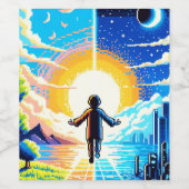 Tech en Natuur Harmony - 8-bit Pixel Art Wijn Etiket (Enkel label)