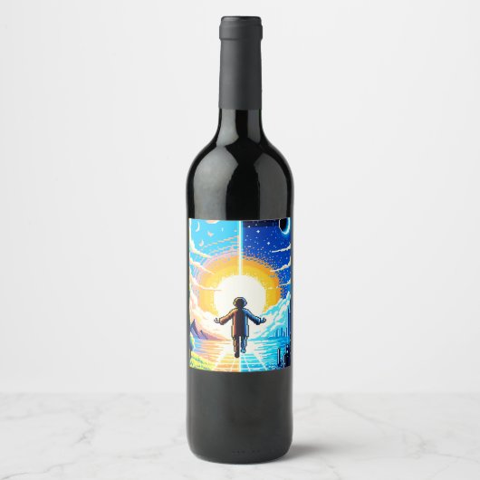 Tech en Natuur Harmony - 8-bit Pixel Art Wijn Etiket (Voorkant)