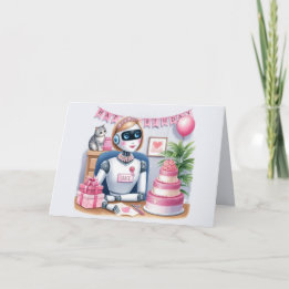 Tech Girls Sparkle STEM Robot Verjaardagskaart Kaart