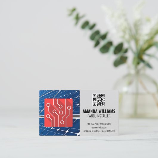 Tech-Logo | Zonnepaneel | QR-code Visitekaartje (Staand voorkant)