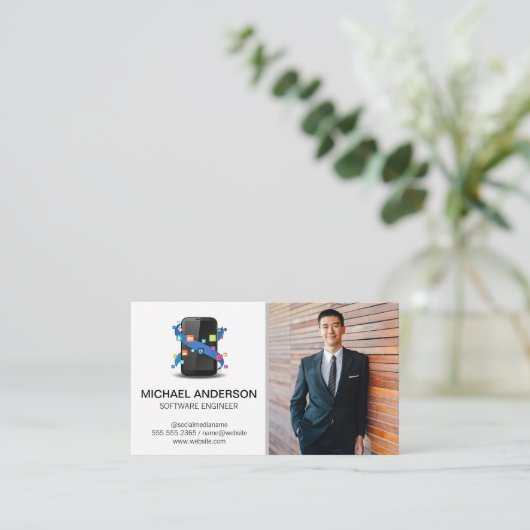 Tech Mobile App Software-Logo | Zakelijk Man Visitekaartje (Staand voorkant)