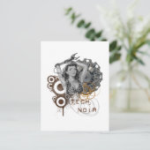 Tech noir pulp steampunk dame briefkaart (Staand voorkant)