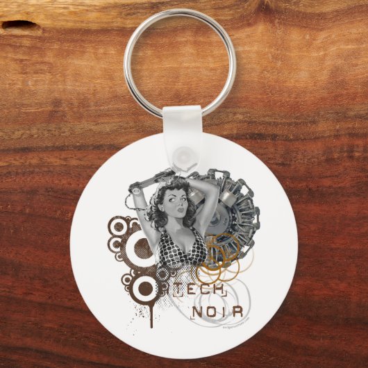 Tech noir pulp steampunk dame sleutelhanger (Voorkant)