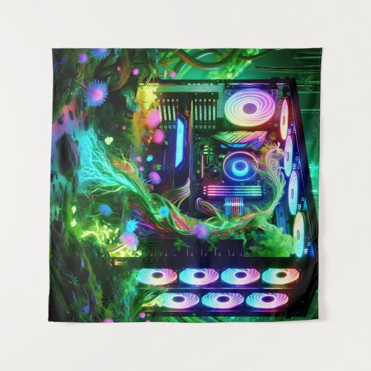 Tech Oerwoud: Natuur ontmoet Neon in de wereld van Wandkleed (Voorkant (horizontaal))