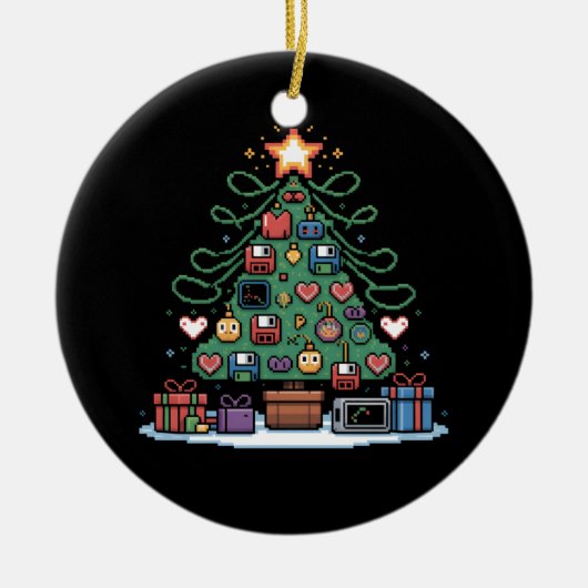 Tech Programming Retro Gaming Christmas Tree Geek Keramisch Ornament (Voorkant)