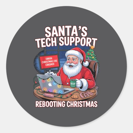 Tech Rebooting Support Santa s Shirt Ronde Sticker (Voorkant)