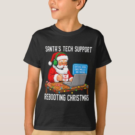 Tech Santa's Support Rebooting Magic T-shirt (Voorkant)