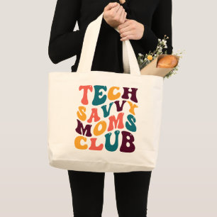 Tech Savvy Moms Club Souvenir Retro Stijl Groovy Grote Tote Bag