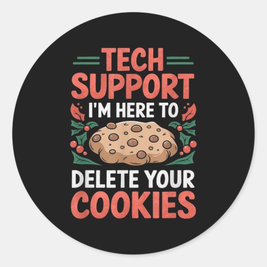 Tech Suprt Christmas Helpdesk Computer Geek Cookie Ronde Sticker (Voorkant)