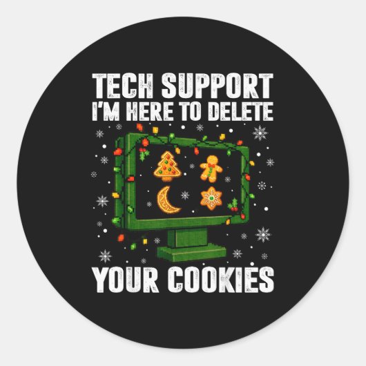 Tech Suprt Delete Your Cookies Men Ugly Christmas Ronde Sticker (Voorkant)