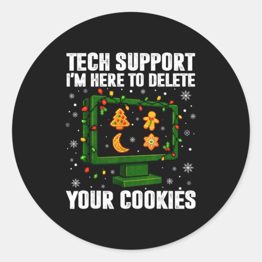 Tech Suprt Delete Your Cookies Men Ugly Christmas Ronde Sticker (Voorkant)